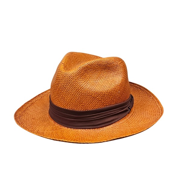 Homero Ortega Genuine Panama Hat Mens L Fedora Tequila Straw Brown Band NWT - Picture 1 of 7